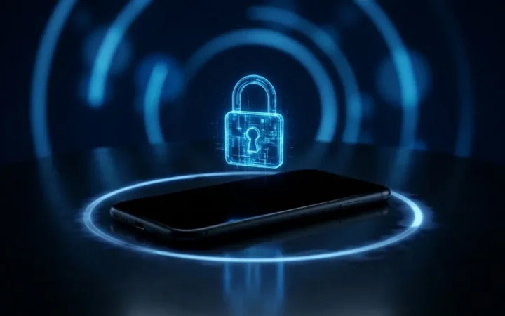 Instagram desativado representado por smartphone apagado com cadeado digital azul